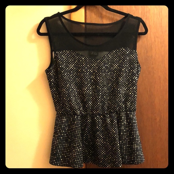 Dots Polka Dot Peplum Illusion Neckline Top NWT - Picture 1 of 3
